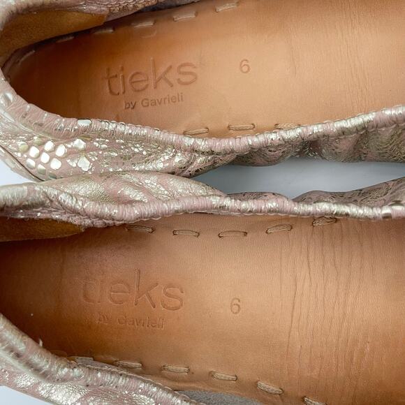 Tieks Romantic Blush Leather Ballet Flats Rose Gold Snakeskin Shiny Metallic 6 - Picture 9 of 16